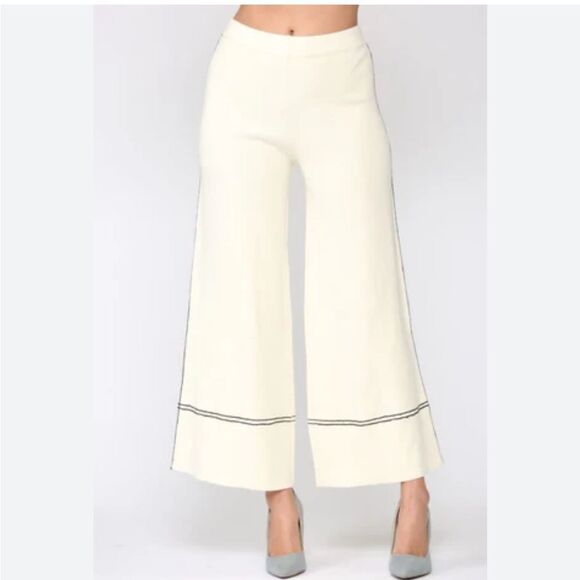 Joh. Elegant Cream Knitted Wide Flared Pants - Picture 1 of 6